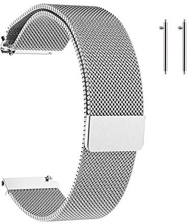 JUHONNZ Correa de Reloj Metal,Correa de Reloj Magnética para Hombres y Mujeres para Reloj Inteligente y Reloj Tradicional 16mm/18mm/20mm/22mm Plateado/Negro