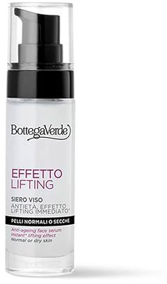 Bottega Verde - Effetto Lifting, Siero Viso Antietà, 30 ml, con Acido Ialuronico ed Estratto di Fior di Loto, Trattamento Levigante con Effetto Lifting Immediato, Ideale per Pelli Normali o Secche