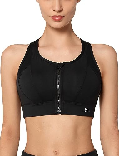 Yvette Soutien-Gorge de Sport zippé sur Le Devant,Noir,4XL Grande Taille