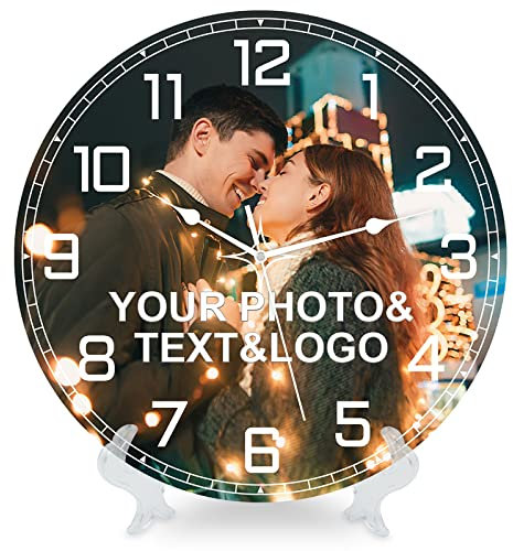 Orologio da parete personalizzato senza ticchettio silenzioso - Immagine e testo e logo Orologio personalizzato Decorazione da parete, orologio da parete digitale con staffa