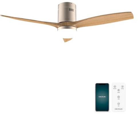 Cecotec - Deckenventilatoren mit Licht EnergySilence Aero 5600 Aqua WhiteDarkWood Connected, 132 cm, 40 W, LED 20W, 3 Flügel, 6 Geschwindigkeiten, Timer, Winter/Sommer, Wi-Fi, Weiß, Schwarz-Baun