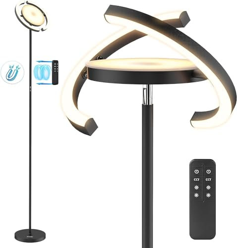 FIMEI Floor Lamp, Stepless Dimming & 3000K - 6000K Color Temperatures, Remote/Touch Independent Control, Eye-Protecting, Uplighter Floor Lamp for Living Room, Central Lamp Upward, Black