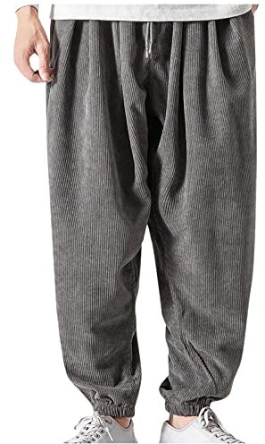 Generisch Hosen, Japanische Retro-Cordhosen Für Herren, Lose Casual Shorts, Arbeitssicherheitshosen Mit Schrift Vorne Herrenhose Sommer Lang Leicht Hakama Casual Trousers Passend Baggy (XL, Grau)