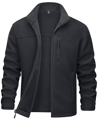 MAGCOMSEN Mens Fleece Jacket Full Zip Classic Winter Coats Tactical Hiking Outdoor Zip Up Jackets Multi Pockets Black L