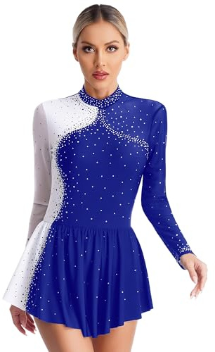 Nyeemya Vestido de Patinaje Artistico Mujer Maillot con Falda Ballet Leotardos Patinaje Vestido Gimnasia Ritmica de Manga Larga Disfraz de Bailarina