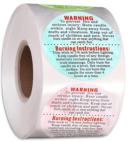 500pcs Candle Warning Labels – 1.5 Round Safety Stickers for Candle Jars, Tins, Containers – 4-Color Wax Melt Labels for Candle Making Supplies (Colors)