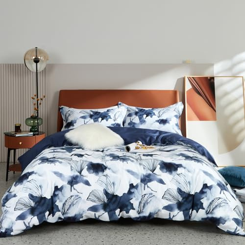 MILDLY Bettwäsche 135x200 4 Teilig Baumwolle Satin, 100% Langstapelige Baumwolle Pflanzenmuster Kühlende Bettwäsche-Sets, ÖkoTex Zertifiziert & für Allergiker Geeignet, Evan