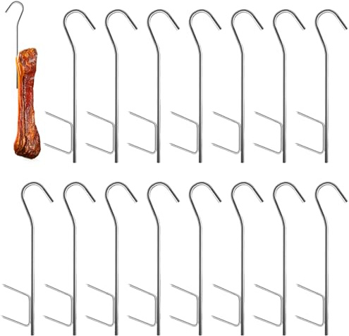 15 Stück Räucherhaken, Fleischerhaken Edelstahl Räucherhaken Forelle Räucherhaken Doppelspitz Smoking Hooks Edelstahl Doppelhaken zum Aufhängen von Geräuchertem Fisch, Fleisch, Wurst(21cm)