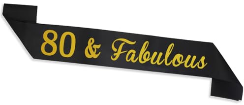 Y3JHFAB Écharpe pour 80e anniversaire Noir et doré 80 & Fabulous pour femme Cadeau d'anniversaire Décorations de fête Accessoires Accessoires Y3JHFAB (80e fabuleux)