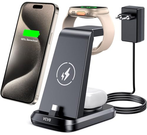 30W Super Schnelle Ladestation für Apple Serie, USB C Ladegerät für iPhone 16/15/Plus/Pro/Max, 3 in 1 Wireless Ladegerät für Apple Watch Ultra 2/Ultra/SE/10/9/8/7/6/5/4/3/2 & AirPods 4/3/2/Pro