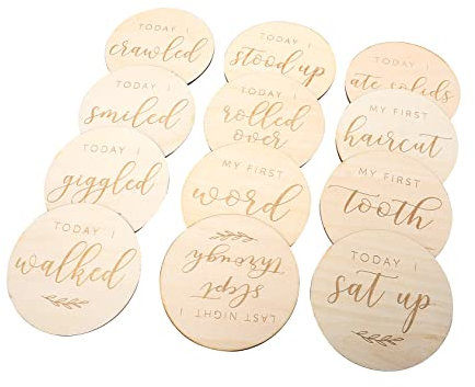KONTONTY 12stücke Holz Meilensteinkarten Für Erinnerungs-Karten Für Erste Jahr Fotoprops Für Besondere Momente Shower Und Geburtstagsgeschenke