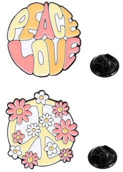 Lot De 2 Broches Mignonnes En Forme De Fleur Pour Femmes Et Filles,Rondes En Émail Rose,Marguerite Hippie,Amour,Symbole De Paix,Épingles à Revers,Accessoires De Robe,Bijoux Cadeaux De Festival