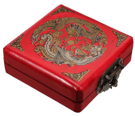 KOMBIUDA Boîte à bijoux antique en porcelaine pour femme, boîte de rangement en forme de dragon de Madera, coffre au trésor, boîte à bagues rétro laquée, bijoux japonais chinois en bois rouge