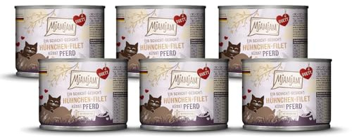 MjAMjAM - Cibo umido premium per gatti - Duett - Filetto di pollo baci di cavallo, confezione da 6 (6x190g), senza cereali