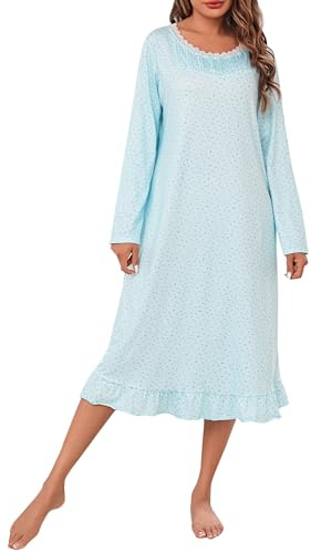 Aseniza Camicie da Notte Donna Manica Lunga Camicia da Notte Morbida e Confortevole Stampata Patchwork Ampia Vestito da Notte Donna Leggero