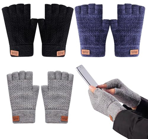 3 Pares De Guantes De Medio Dedo, Guantes Resistentes Al Frío, Guantes Cálidos De Otoño E Invierno, Guantes De Punto, Guantes Sin Dedos, Guantes Elásticos Suaves