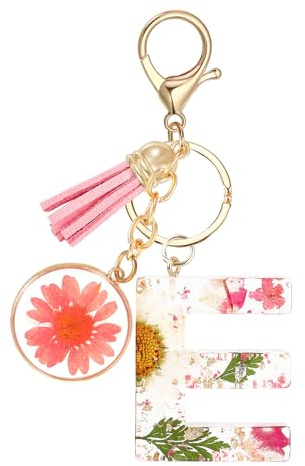 JSRQT Porte-clés Lettre Initiale E, Porte Clef en Résine pour Femme,Keychains avec Pendentif pour Portefeuilles Sac à Main Charmes(E)