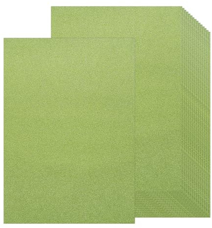 QUARKZMAN Cartulina con Purpurina, 20 Hojas de Papel Brillante Autoadhesivo para Manualidades, Decoración de Navidad, Fiestas de Cumpleaños y Bodas, Verde, 80 Gsm