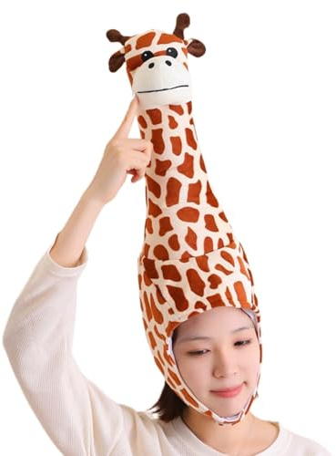 Sombrero de jirafa de felpa para niños,Sombrero de jirafa | Gorra tridimensional de jirafa de felpa novedosa | Sombrero de disfraz con forma de animales de dibujos animados para niños, niñas y adultos