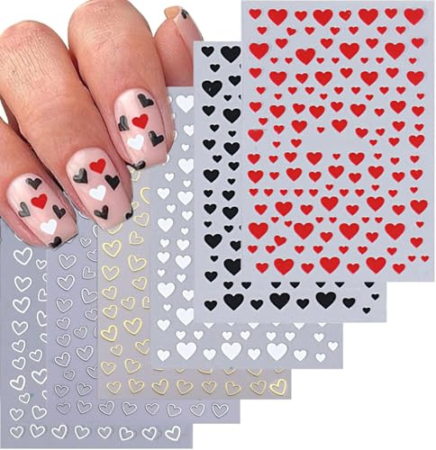 6 Feuilles Autocollants Ongles, Saint Valentin Stickers Ongles Nail Art, Autocollants pour Ongles Auto-adhésif en Forme Coeur, Deco Ongle Nail Art Design Manucure, Accessoires DIY pour Femmes Filles