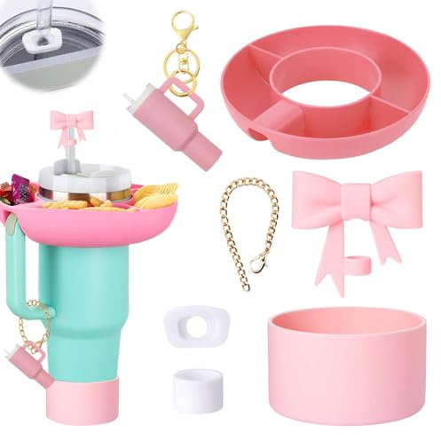 TOEECY 7 Piezas Anillo Aperitivo Vaso Termo Compartimentos Snack Pajita Lazo Decorativo Llavero Accesorio Taza Viaje