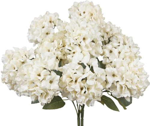 FAICOIA 2 Pcs Hydrangea Artificial Flowers White Faux Hydrangeas Flower Outdoor Artificial Flowers Bouquets Silk Hydrangea Flowers Stems for Home Decor Party Floral Arrangements Wedding Centerpieces