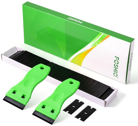 FOSHIO 2 pcs Grattoirs, Grattoir pour Plaque Vitrocéramique Verre Plaque Grattoir avec 100 raclettes de en Plastique, pour enlever Les étiquettes(vert fluorescent)