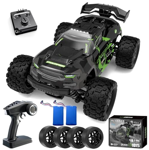 Voiture télécommandée 40 km/h à partir de 8 à 10 ans, voiture tout-terrain 1/18 RC avec 2 jeux de pneus et 2 batteries de 50 minutes, 2,4 GHz Monster truck télécommandée avec lumière, camion RC