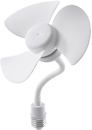 Fenteer Socket Lüfter E27 Basis Deckenventilator Mini Stille Arbeit 3 ​​Klinge Easy Starker Wind für Wohnzimmer Garage Küchenwohnheim Innenräume, mit Einstellbarem Schlauch, 16cm