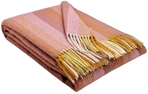 STTS International Manta 100% lana virgen 140 x 200 cm, manta de lana virgen, disponible en muchos colores (rosa y multicolor (D-M))