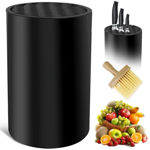 Messerblock ohne Messer - Moderner schwarzer Messerhalter mit Wellendesign, 20 Schlitze, abnehmbar für einfache Reinigung, inklusive Holzbürste und Aufbewahrungsbox