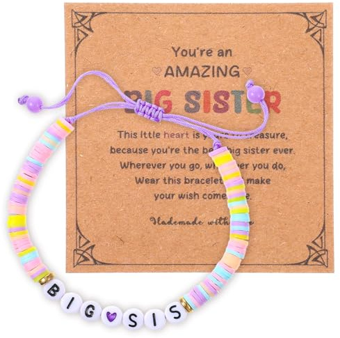 YBEATY Big Sister Bracelets Big Sis Stackable Bracelet Pink Purple Purple Rainbow Beads Bracelets Surfer Stretch Accessories Jewelry for Birthday Christmas Announcement Jewelry Daily Wear