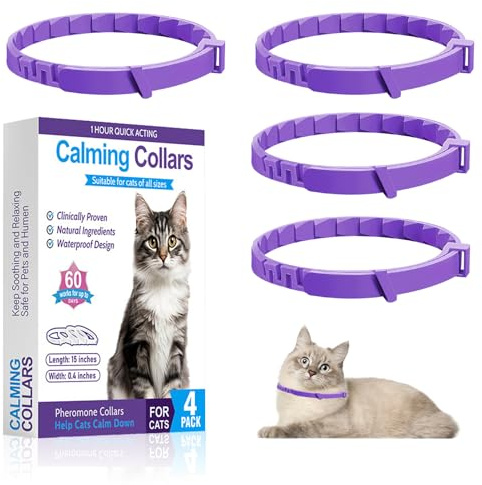 Swiftctrl Lugnande halsband för katter, 4 delar, anti-stress med naturliga feromoner – lavendel och kamomill, justerbar (upp till 38 cm), 30 dagars effekt, för kattungar och vuxna katter