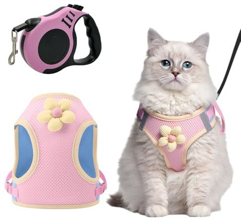 XFSRG Harnais Traction Chien Respirant Maille Réglable Harnais pour Petit Chien Laisse Rétractable Small Dog Harness Confortable Gilet Sécurité Promenade Accessoire Animaux Compagnie (Rose, XS)