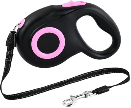 Correa Extensible para Perro, Correa Retráctil Automática 5m para Perros y Gatos hasta 25kg, Correa Enrollable con Botón de Bloqueo, Empuñadura Ergonómica Suave, Diseño Anti-Enredos