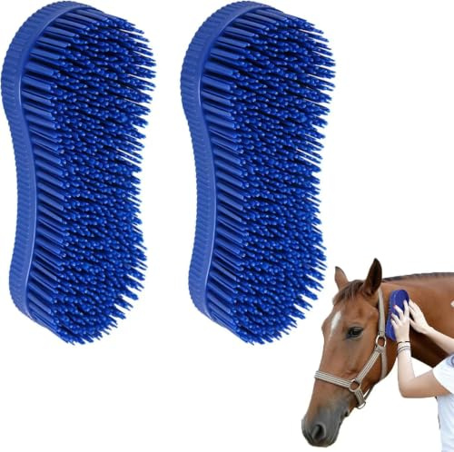 Magic Brush Horse,2 Pcs Horse Brushes for Grooming,Multi-Purpose Horse Hair Brush, Pet Massage & Grooming Tool, Durable Detangling Cleaning Kit for Sensitive Skin, Blue