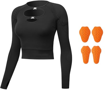 Coheritrix Maglia Protettiva Da Moto Da Donna Con Imbottiture Protettive, Giacca Da Moto Traspirante In Rete, Maglietta da Moto maniche lunghe sexy für Motorradfahren, Laufen und Training,Black-XL