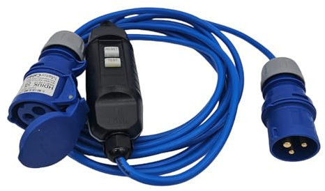 UK Made 16 Amp CEE Mains Power Hookup Cable With RCD Safety Device. Outdoor Extension Lead for Events, Catering, Motorhome, Caravan, Marine Power (5 Metres)
