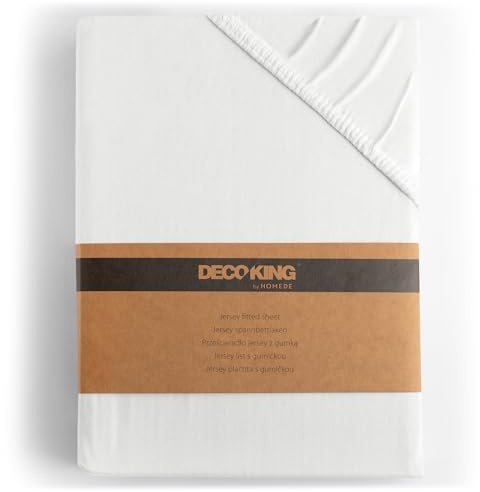 DecoKing Dra-på-lakan 200x200-200x220 cm 100% kammad Bomull Jersey Mjuk Spännlakan 200x200cm - 200x220cm Vit Amber
