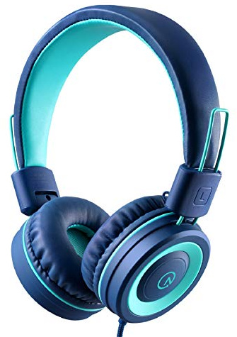 Kids Headphones - noot products K11 Foldable Stereo Tangle-Free 3.5mm Jack Wired Cord On-Ear Headset for Children/Teens/Boys/Girls/Smartphones/School/Kindle/Airplane Travel/Plane/Tablet (Navy/Teal)