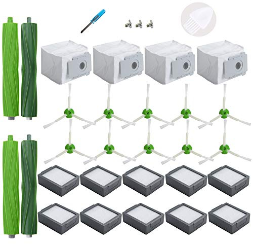 Loveco Ersatz Zubehör für iRobot Roomba I Serie i1+ i3+ i4+ i5+ i6+ i7+ i8+,J serie j5+ j6+ j7+ j8+ j9+ (Nicht für Combo J7+/J9) 2 Satz Gummibürsten,10 Filter,10 Seitenbürsten,4 Staubbeutel