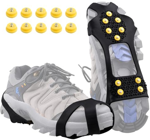 Azarxis Crampones Ligeros de Nieve 10 Dientes Antideslizante Cubrezapatillas para Senderismo al Aire Libre (Negro, M (38-42))