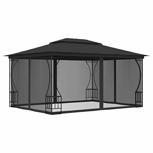Kstyhome Pavillon mit Netz, Partyzelt, Gartenpavillon, Zeltgarage, Bierzelt, Weidezelt, Carport, Lagerzelt Winterfest, Garagenzelt, 300x400x265 cm Anthrazit