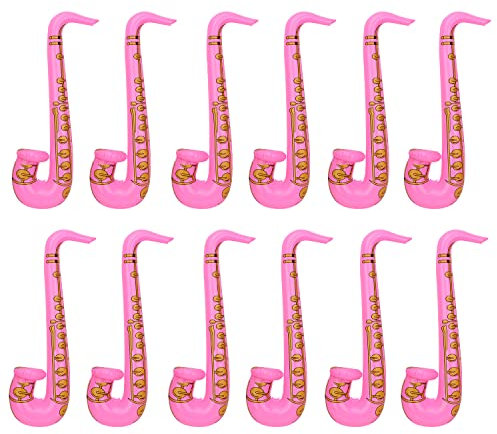 WedDecor Lot de 12 ballons gonflables en forme de guitare, saxophone, accessoires d'instruments de musique pour enfants et adultes, décoration de fête, enterrement de vie de jeune fille, rose