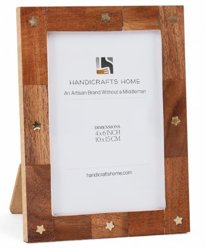 Handicrafts Home Wooden Picture Frame 4x6 Vintage Photo Frame Rustic Frame with Star Inlay For Tabletop, Desk & Office & Living Room, Gift For Christmas, Handmade Boho Chic Home Decor, (Brown)