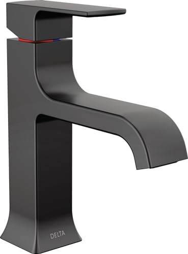 Delta Velum Curved Spout Single Hole Bathroom Faucet, Black Bathroom Sink Faucet, Single Handle Bathroom Faucet, Bath Faucet, Matte Black 539-BLMPU-DST