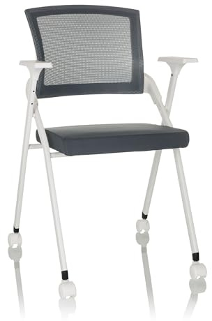 hjh OFFICE Chaise Visiteur Pliable Priority II W Tissu Chaise de conférence jusqu'à 150kg avec roulettes, Dossier résille, Gris