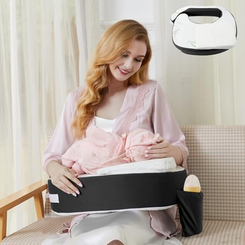 Dresime Nursing Pillow for Breastfeeding Ergonomic Feeding Made of Memory Foam with Waist Support Band Make Feeding Easier with Removable Wedge Pillow Grey