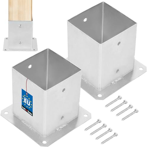 KOTARBAU® Set 2-Pack Stolpfot - Stolpsko - Skruvbar - för Trästolpar - 120 x 120 mm - Galvaniserad Stål - Silver - Stolphållare - Till Staket Balkar Paviljong