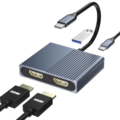 Estación de acoplamiento para portátil con doble monitor, estación de acoplamiento USB C para Dell/HP/Lenovo/Mac, adaptador HDMI dual para 2 monitores, concentrador USB tipo C con USB 3.0/PD